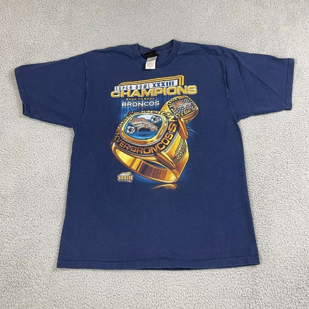 Vintage Denver Broncos Super Bowl XXXIII 1999 Pro Player Mens Navy T-shirt Large
